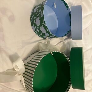 NWOT: Kate Spade/Target Green & Blue Floral and Stripe Round Hat Boxes Set